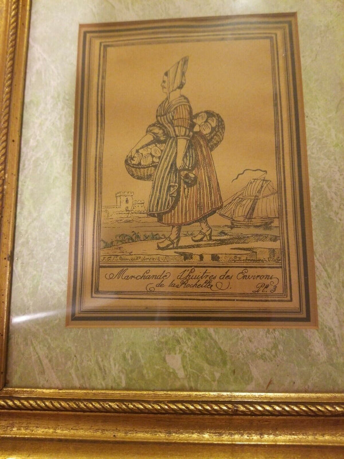 Framed Engraving by J.G. de Sainte Sauveur and Labrousse "Marchande l'huitres"