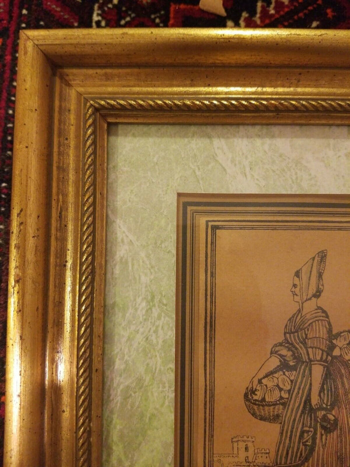 Framed Engraving by J.G. de Sainte Sauveur and Labrousse "Marchande l'huitres"