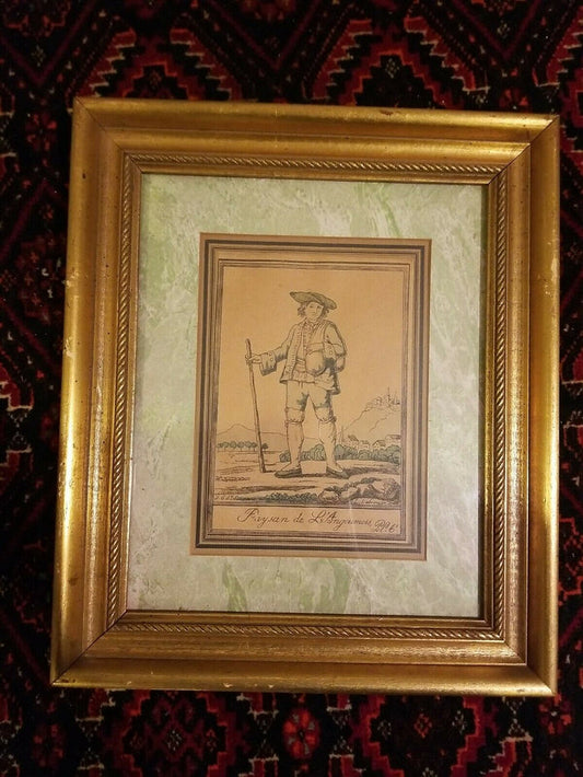 Framed Engraving by J.G. de Sainte Sauveur and Labrousse Paysan de L'Angoumois