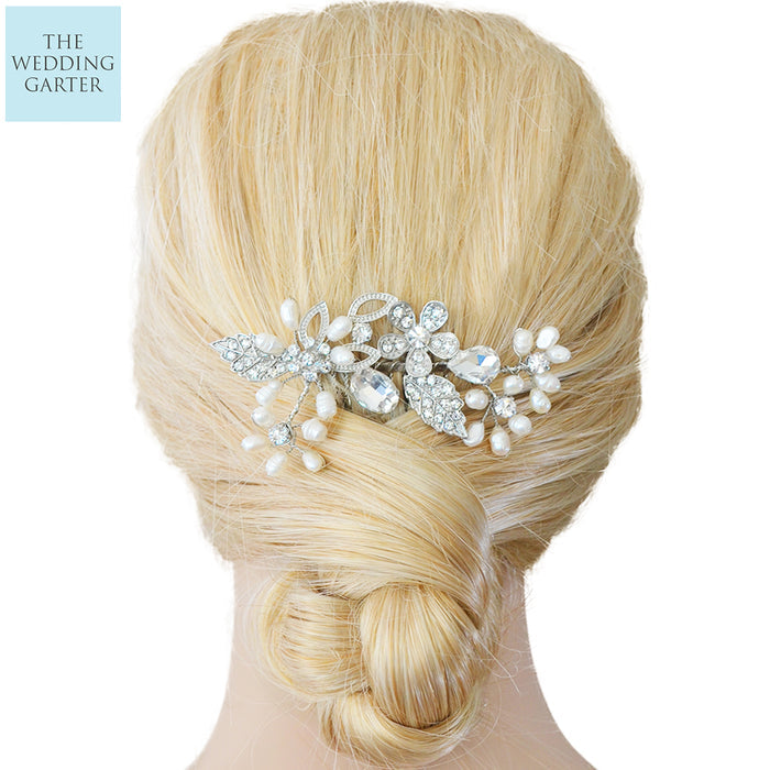 Freshwater Pearl & Rhinestone Wedding Headpiece - The Wedding Garter