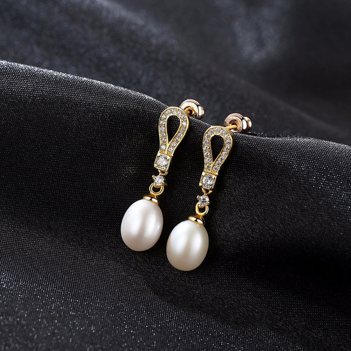 Genuine Ivory Pearl Gold Sterling Silver Drop Earrings - The Wedding Garter