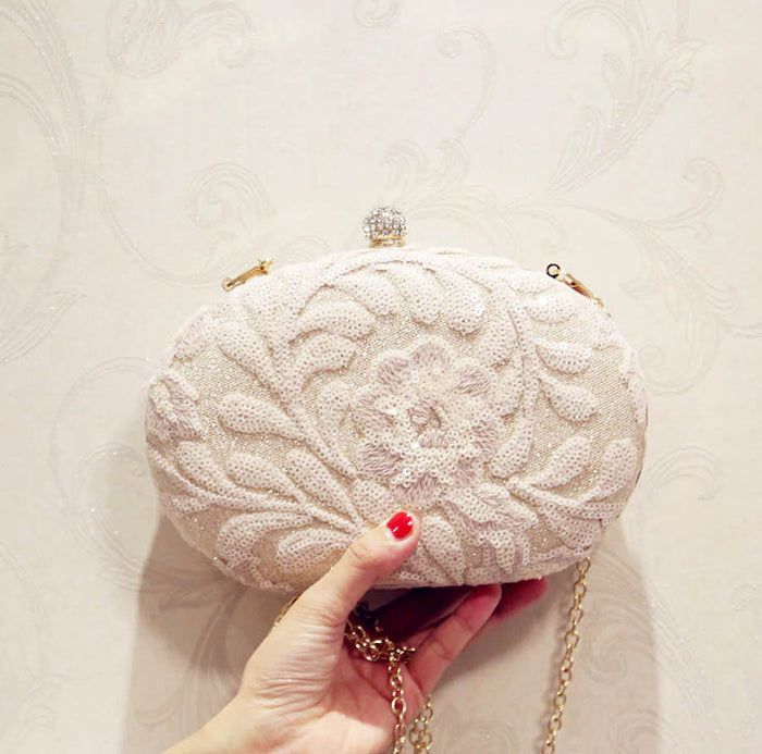 Gold & Blush Pink Sequin Bridal Clutch - The Wedding Garter