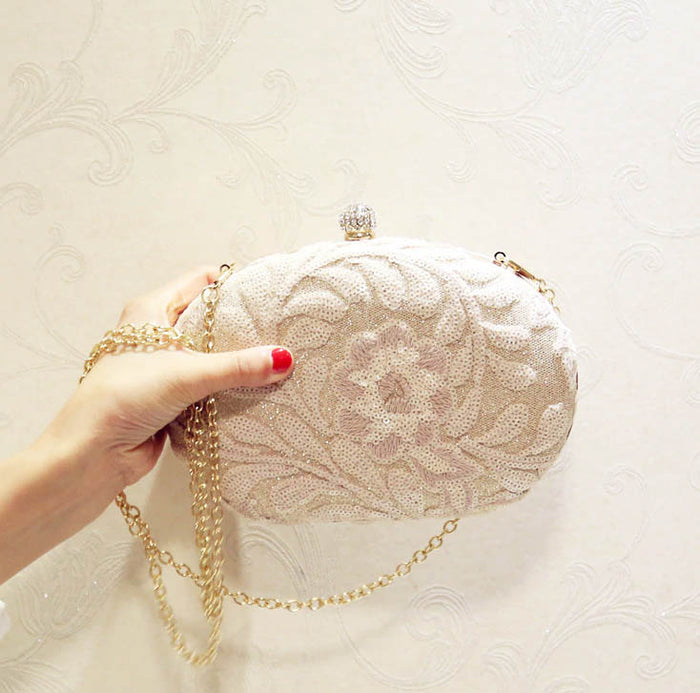 Gold & Blush Pink Sequin Bridal Clutch - The Wedding Garter