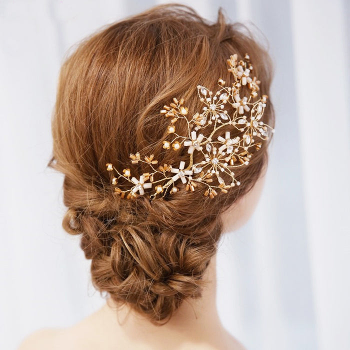 Gold & Bronze Bridal Headpiece Vine With Beading - The Wedding Garter