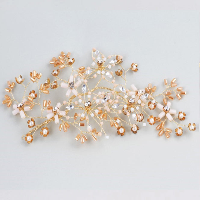 Gold & Bronze Bridal Headpiece Vine With Beading - The Wedding Garter