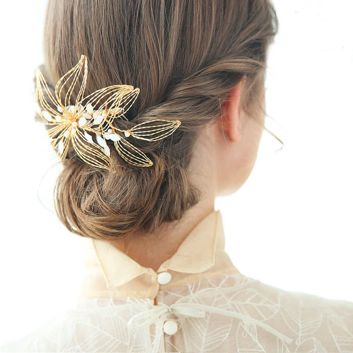 Gold Floral Bridal Headpiece With Crystals - The Wedding Garter