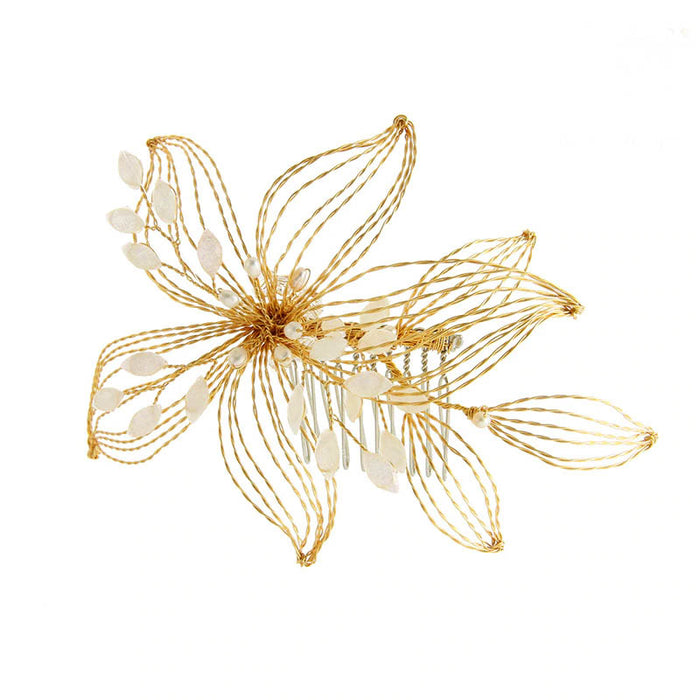 Gold Floral Bridal Headpiece With Crystals - The Wedding Garter