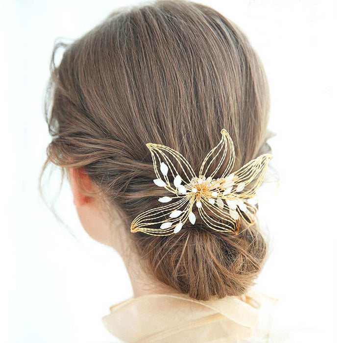 Gold Floral Bridal Headpiece With Crystals - The Wedding Garter