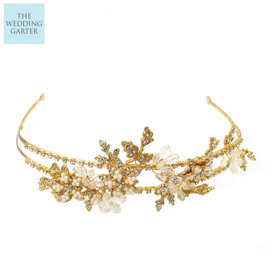Gold Hand Painted Floral Bridal Crown - The Wedding Garter