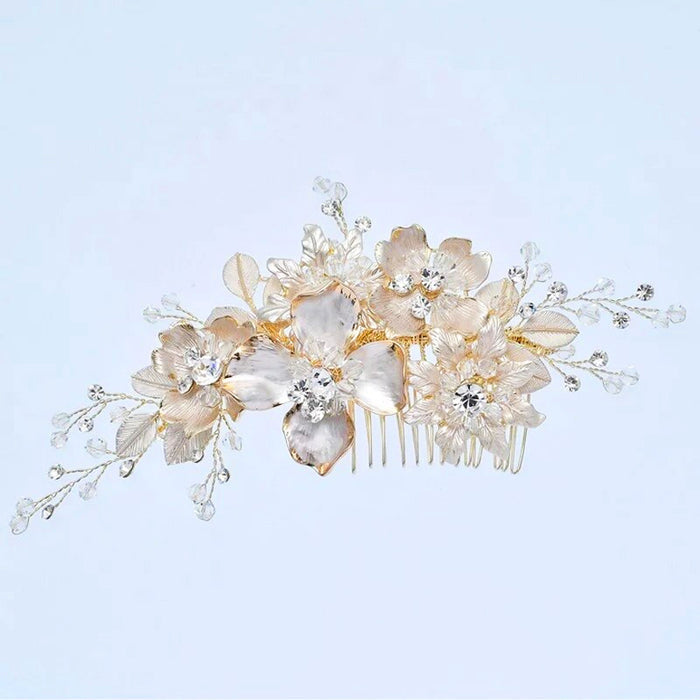 Gold & Ivory Handpainted Wedding Headpiece - The Wedding Garter