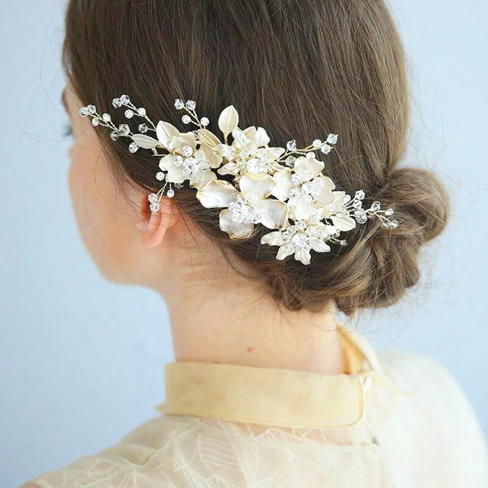 Gold & Ivory Handpainted Wedding Headpiece - The Wedding Garter