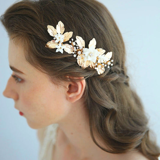 gold wedding hair vine