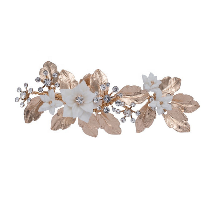 Gold Leaf & Ivory Floral Bridal Hair Clip - The Wedding Garter