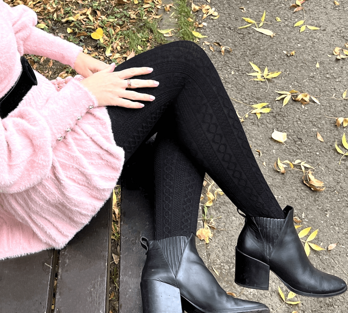 Grannies Cable Knit Wool Tights V2 - Black