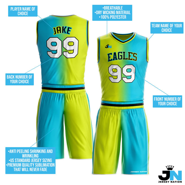 Green-Blue Custom Basketball Jersey and Shorts Team Uniform Set Customized