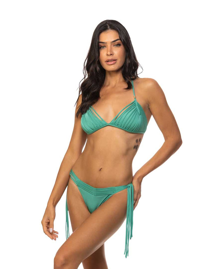 Green Shimmer Multi-strings Tie Side Bottom Full & Brazil Cuts