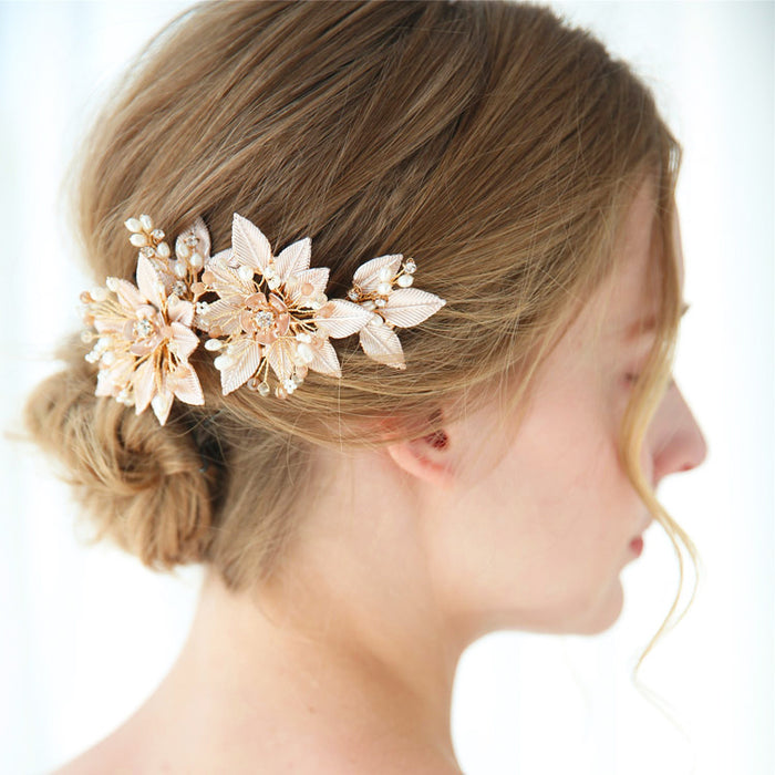 Handpainted Blush & Gold Wedding Hair Flowers - The Wedding Garter