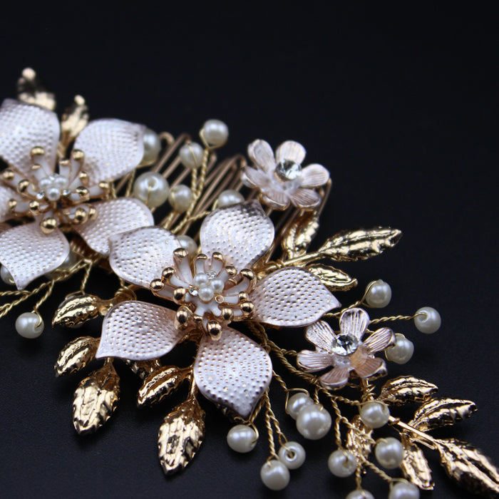 Handpainted Gold & Blush Pink Bridal Headpiece - The Wedding Garter