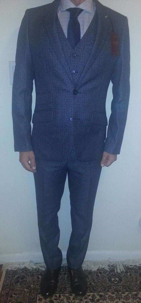 Harry Brown London Collection 3 Piece Suit Slim Fit Size 38R with 32R Pants - Diamonds Sapphires Rubies Emeralds