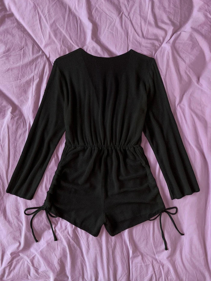 Hollow out drawstring side coverup