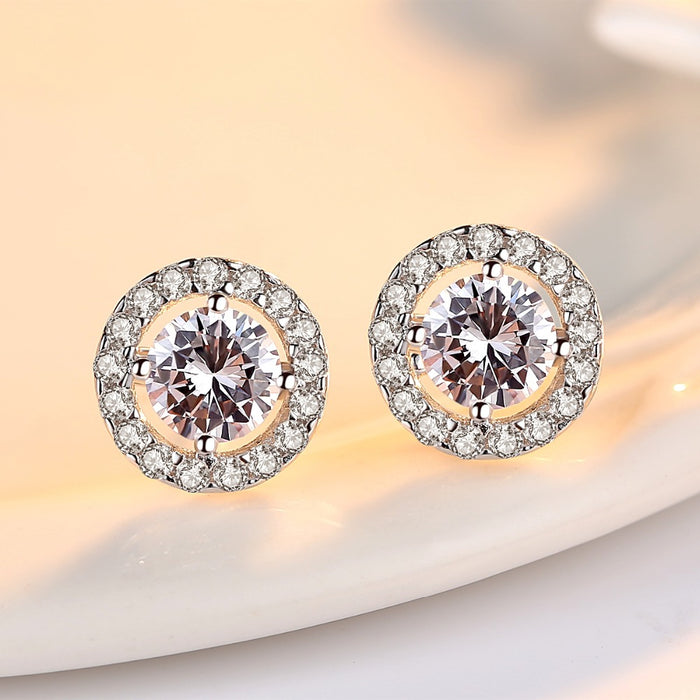 Hypoallergenic Sterling Silver CZ Diamond Round Stud Earrings - The Wedding Garter
