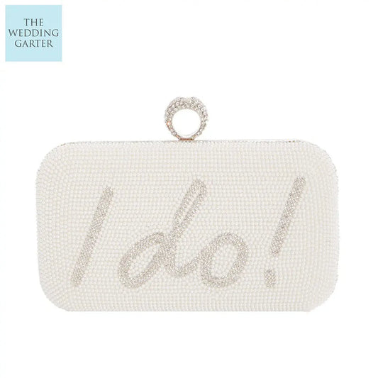 I Do Pearl & Rhinestone Beaded Bride Clutch - The Wedding Garter