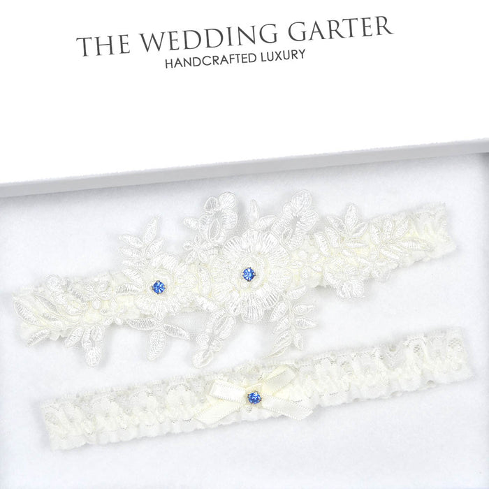 Ivory Floral Lace Applique Bridal Garter Set - The Wedding Garter