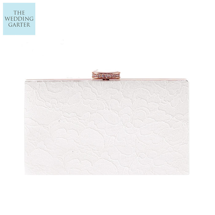 white lace bridal clutch