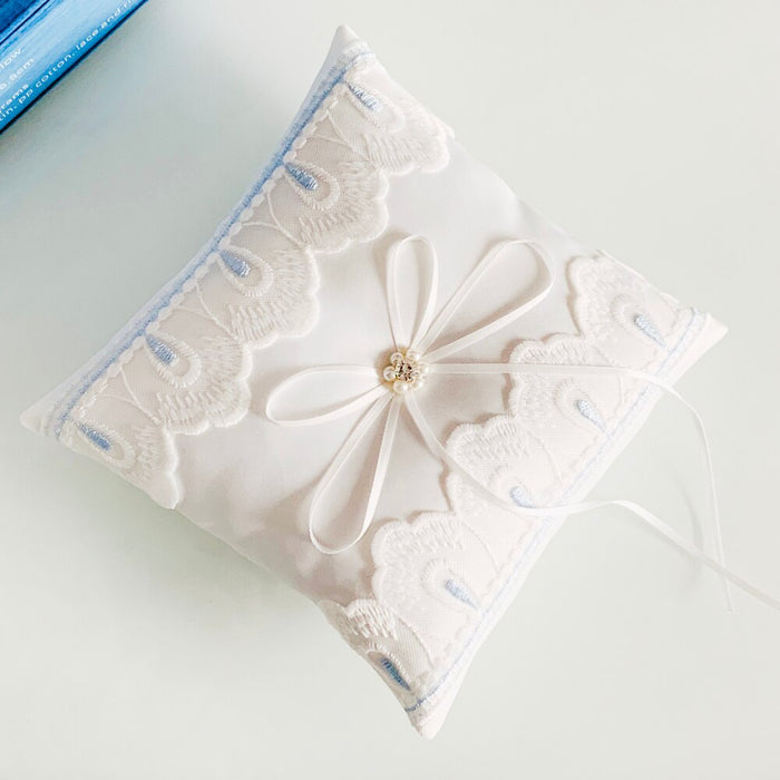 Ivory Lace & Satin Pearl Ring Bearer Pillow - The Wedding Garter