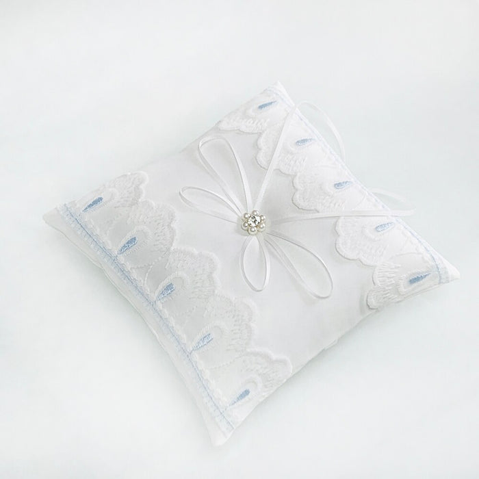 Ivory Lace & Satin Pearl Ring Bearer Pillow - The Wedding Garter