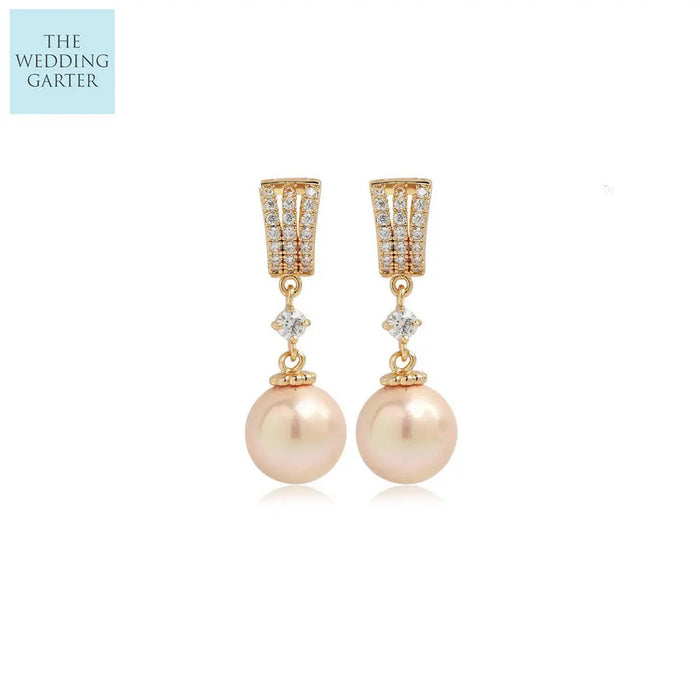 Ivory Pearl & Cubic Zirconia Diamond Drop Earrings For Bride - The Wedding Garter