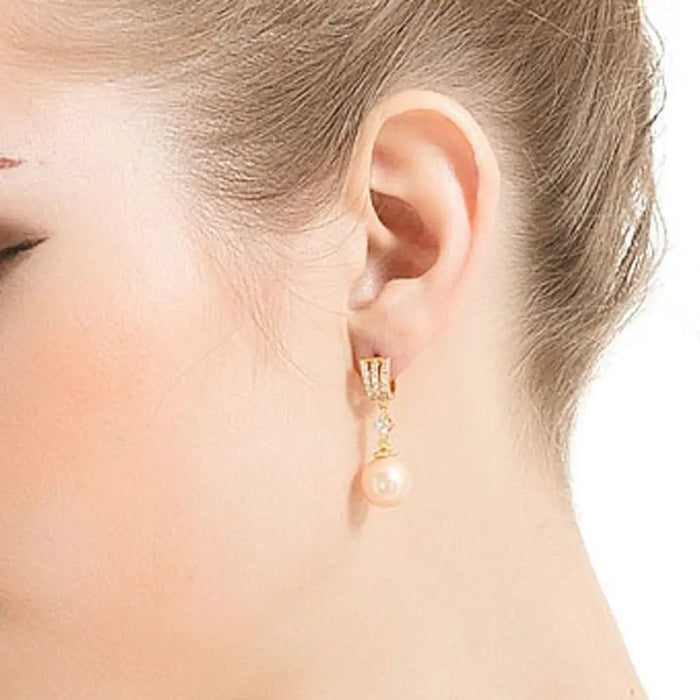 Ivory Pearl & Cubic Zirconia Diamond Drop Earrings For Bride - The Wedding Garter