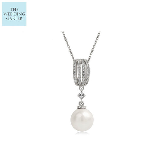 Ivory Pearl & Cubic Zirconia Pendant Necklace - The Wedding Garter