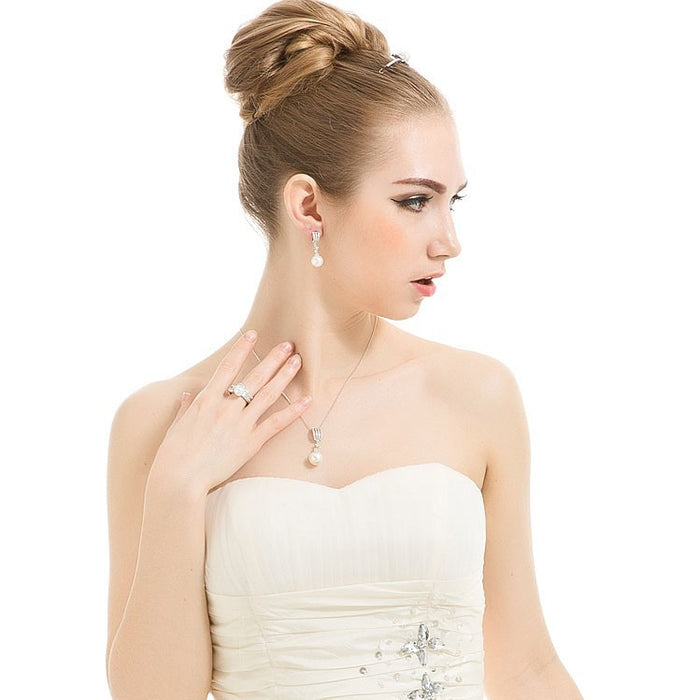 Ivory Pearl & Cubic Zirconia Pendant Necklace - The Wedding Garter
