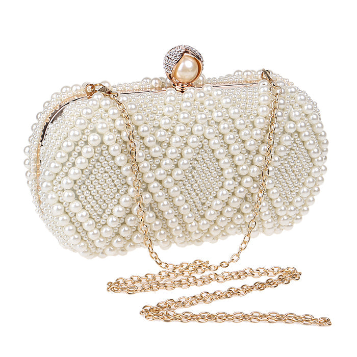 Ivory Pearl & Rhinestone Beaded Evening Purse - The Wedding Garter