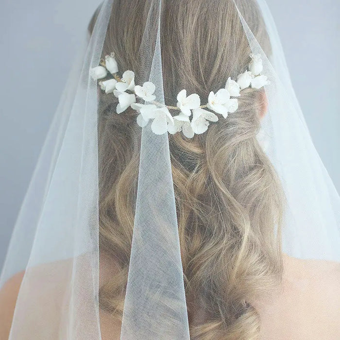 Ivory Porcelain Flowers & Gold Bridal Hair Piece - The Wedding Garter