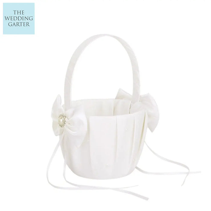 ivory satin flower girl basket wedding baskets