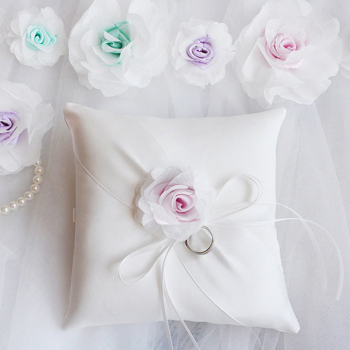 Ivory Satin Ring Bearer Pillow With Pink Rose - The Wedding Garter