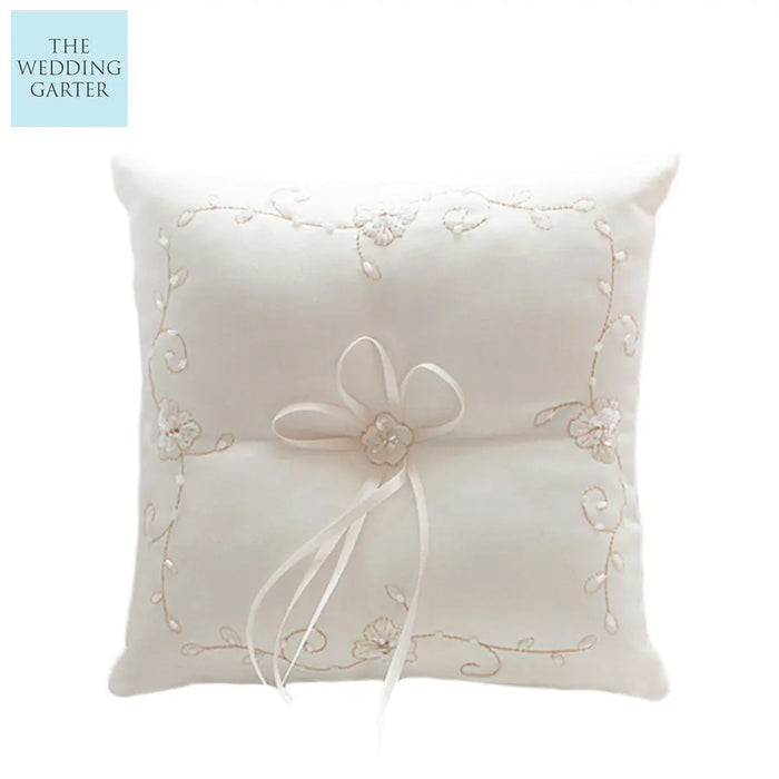 Jasmine Embroidered Satin Ring Pillow Ring Bearers Gifts - The Wedding Garter