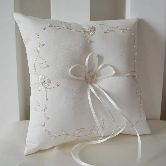 Jasmine Embroidered Satin Ring Pillow Ring Bearers Gifts - The Wedding Garter