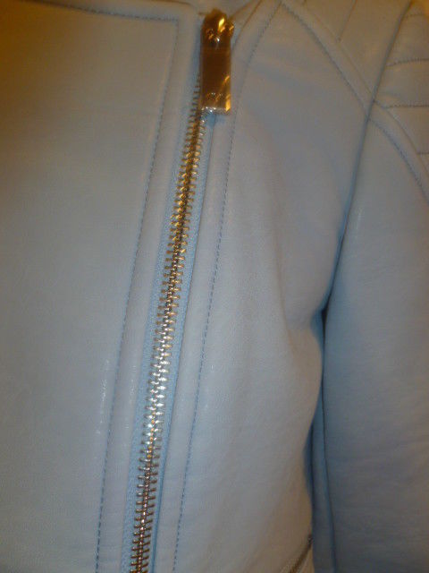 Ladies Light Blue Vince Camuto Size 2 Leather Jacket - Diamonds Sapphires Rubies Emeralds
