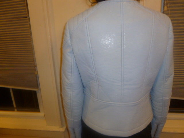 Ladies Light Blue Vince Camuto Size 2 Leather Jacket - Diamonds Sapphires Rubies Emeralds