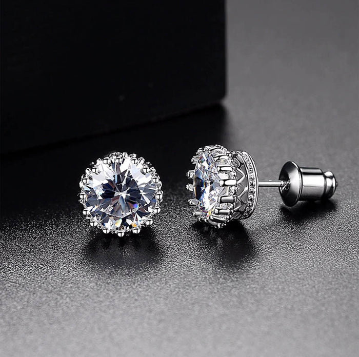 Large Crown Shape Cubic Zirconia Stud Earrings - The Wedding Garter