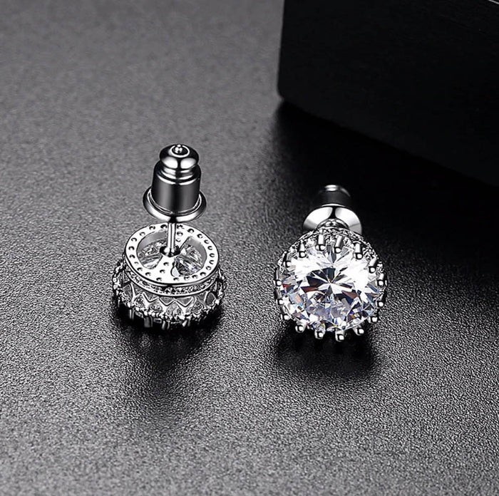 Large Crown Shape Cubic Zirconia Stud Earrings - The Wedding Garter