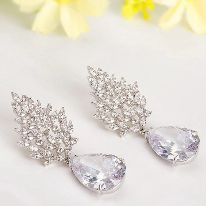 Large Pear Cubic Zirconia Long Chandelier Bridal Earrings - The Wedding Garter