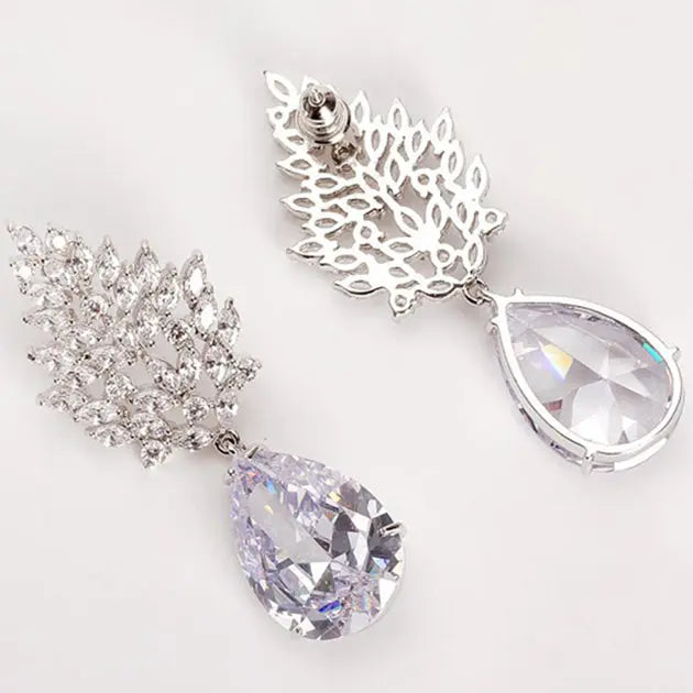 Large Pear Cubic Zirconia Long Chandelier Bridal Earrings - The Wedding Garter