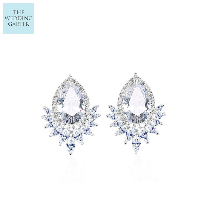Large Statement Stud CZ Diamond Wedding Earrings - The Wedding Garter