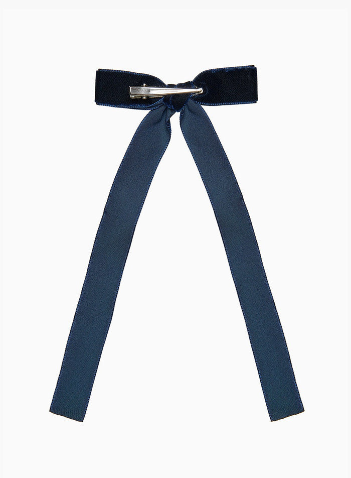 Lily Rose Clip Large Velvet Bow Hair Clip in Navy