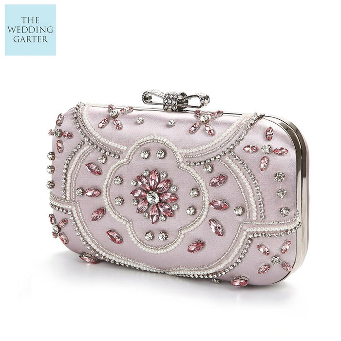 Lavender Satin Beaded Bridal Clutch - The Wedding Garter