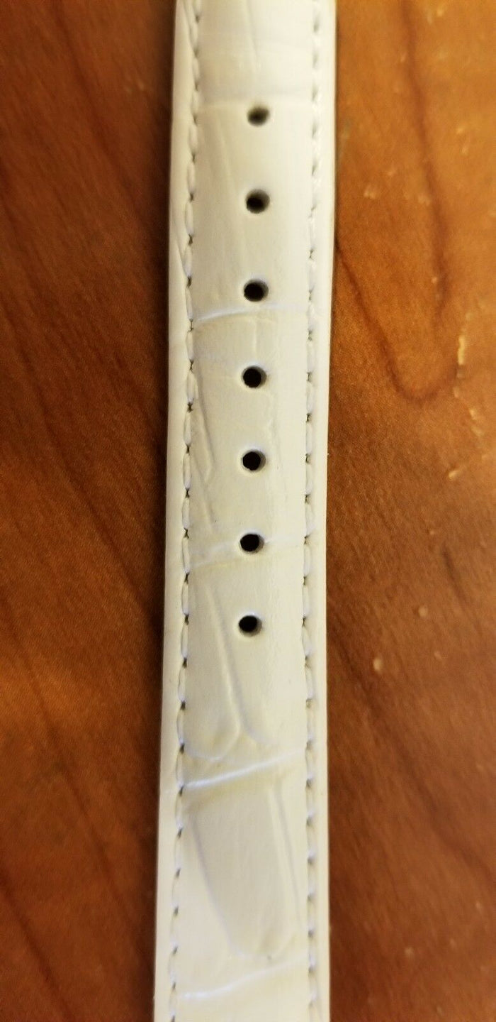 Le Vian Genuine Leather White watch band 14 mm. - Diamonds Sapphires Rubies Emeralds